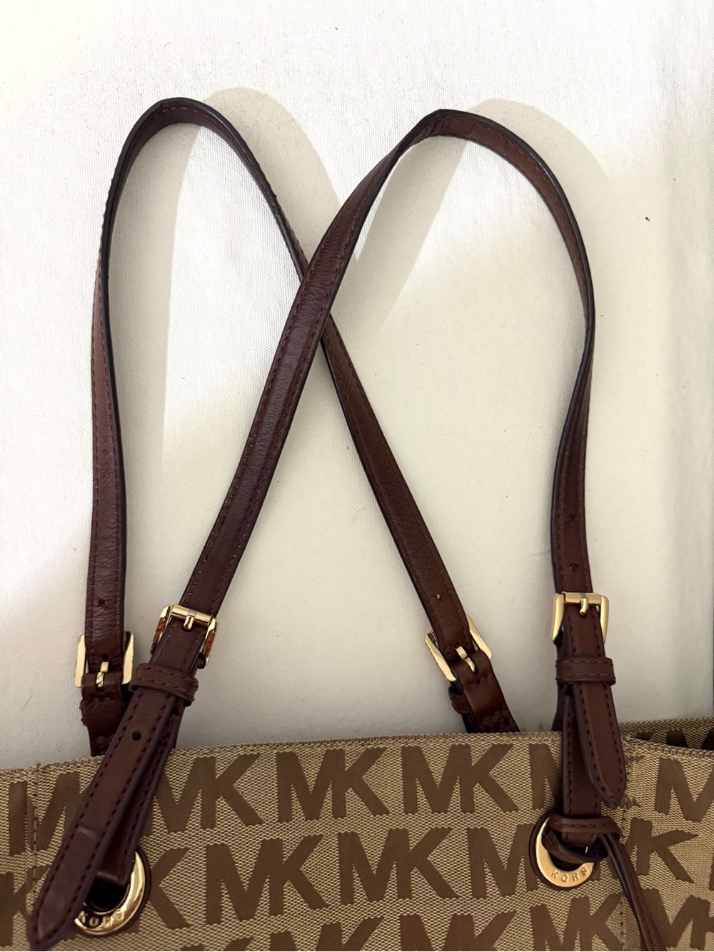 MICHAEL Michael Kors Tan and Brown MK Logo Tote with Leather Straps - Picture 12 of 16